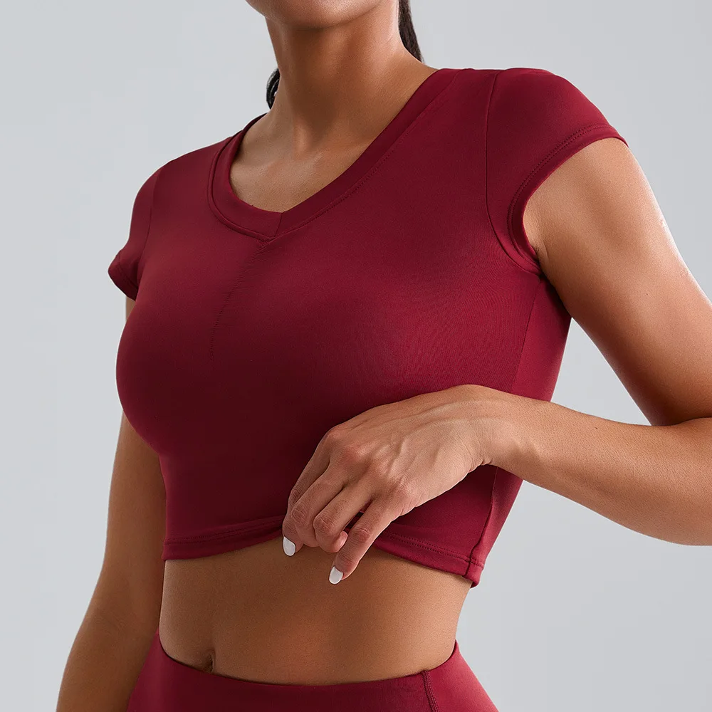 

Cloud Sense Slim Short Fitness Short Sleeve Elastic Sports Top Women's Navel Yoga Suit Breathable Quick Dry Tight