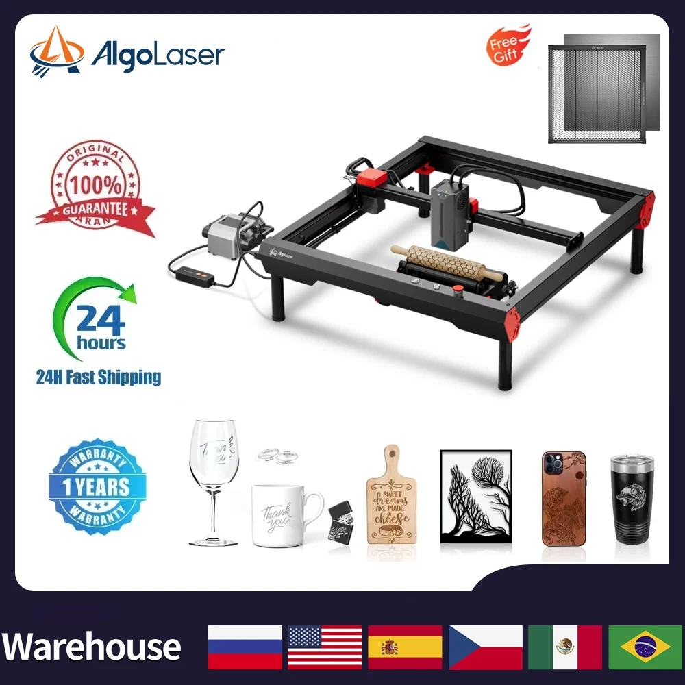 Algolaser Alpha 22W Laser Engraver with Rotary and Honeycomb Table High Accuracy Laser Engraving Machine for Personalized Gifts