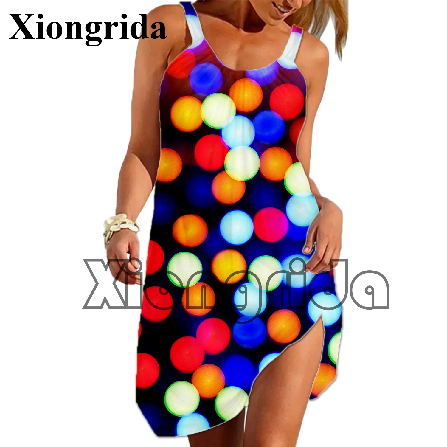 

Women's Polka Dot Print Dress Casual Sleeveless Sling Dress Colorful Dots Printed Sundress Summer A-line Dresses Bohemian Beach