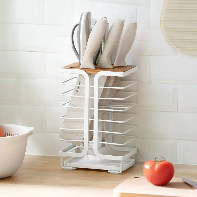 

Multifunctional Japanese Style Carbon Steel Knife Holder Kitchenware Storage Rack Knife Cutting Board Punch Free Knife RackZD220