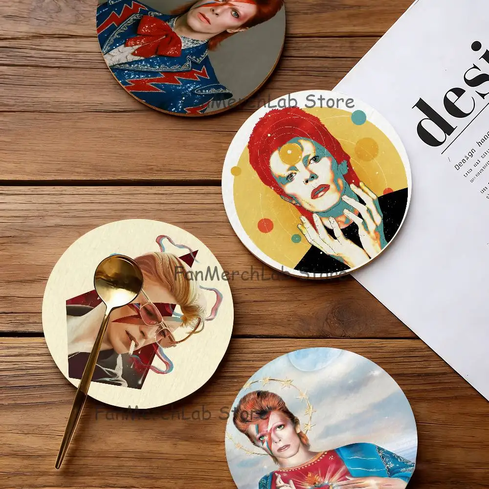 

D-David Singer B- Bowies 2D Pattern round Wooden Coaster Decorative Coffee Cup for Use in Coffee Shops Bars Wine Beer