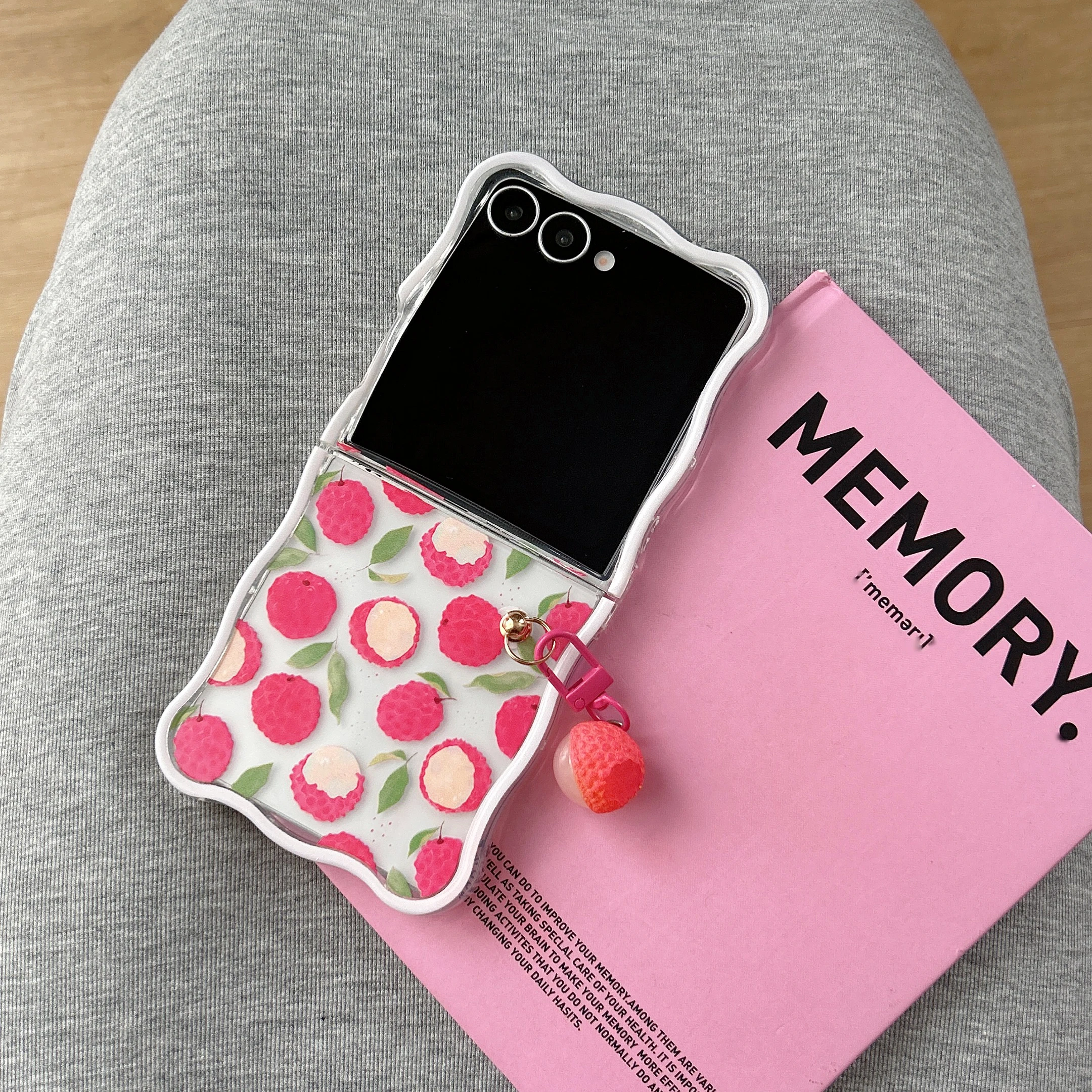 

Back Cover For Samsung Galaxy Z Flip 7 6 5 4 3 Case Fruit Lychee Pandant Chain Soft Tpu Shockproof Phone Case