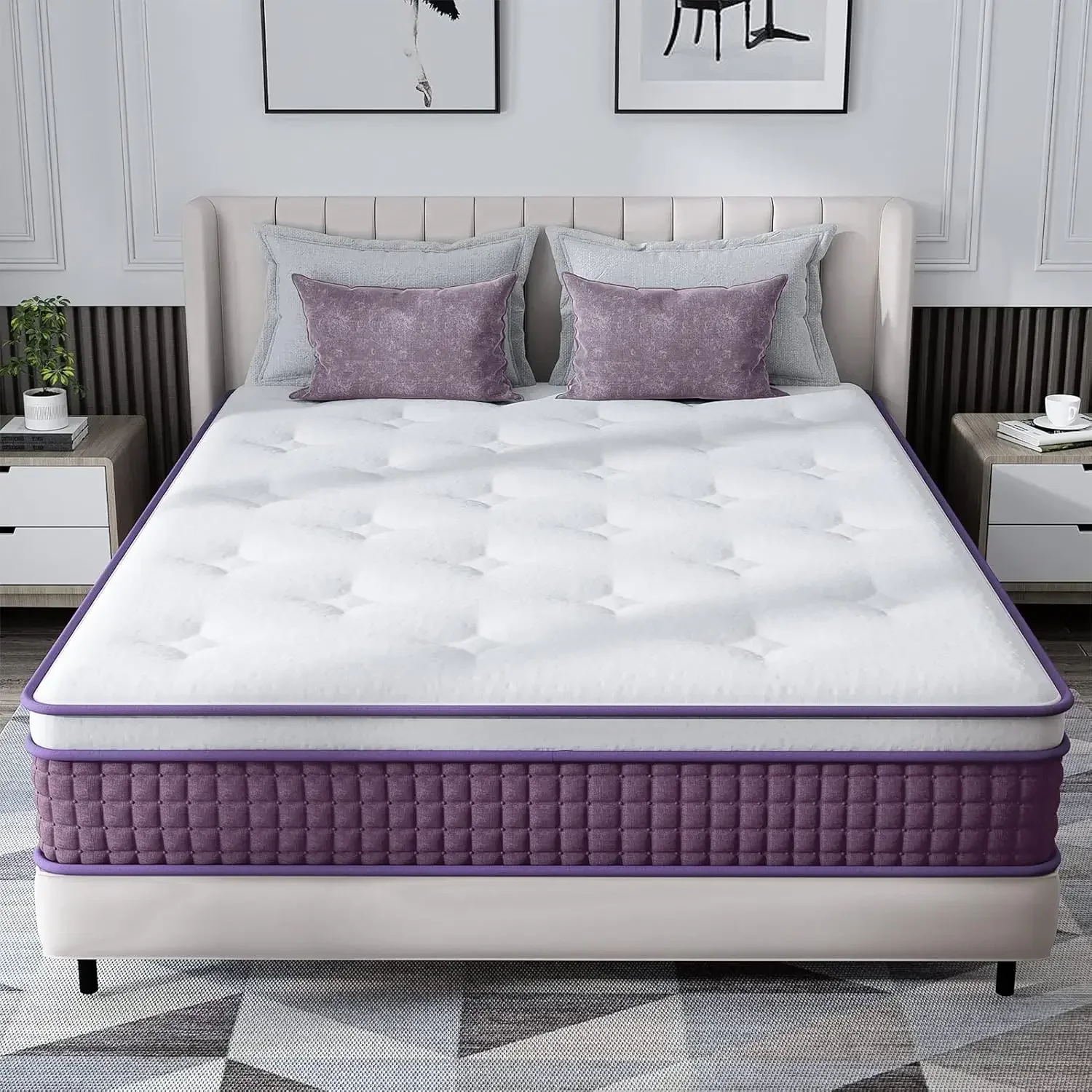 Queen Mattress,12 Inch Hybrid Queen Mattress, Plush Foam Mattress with Individually Pocketed Coils,  Medium Soft