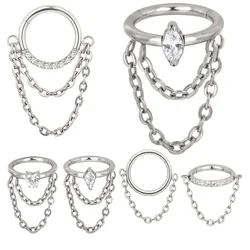 G23 Titanium Chain Dangle EAR PIERC Hinged Segment Hoop CZ Nipple Nose Ring Clicker Labret Tragus Earring Piercing Body Jewelry