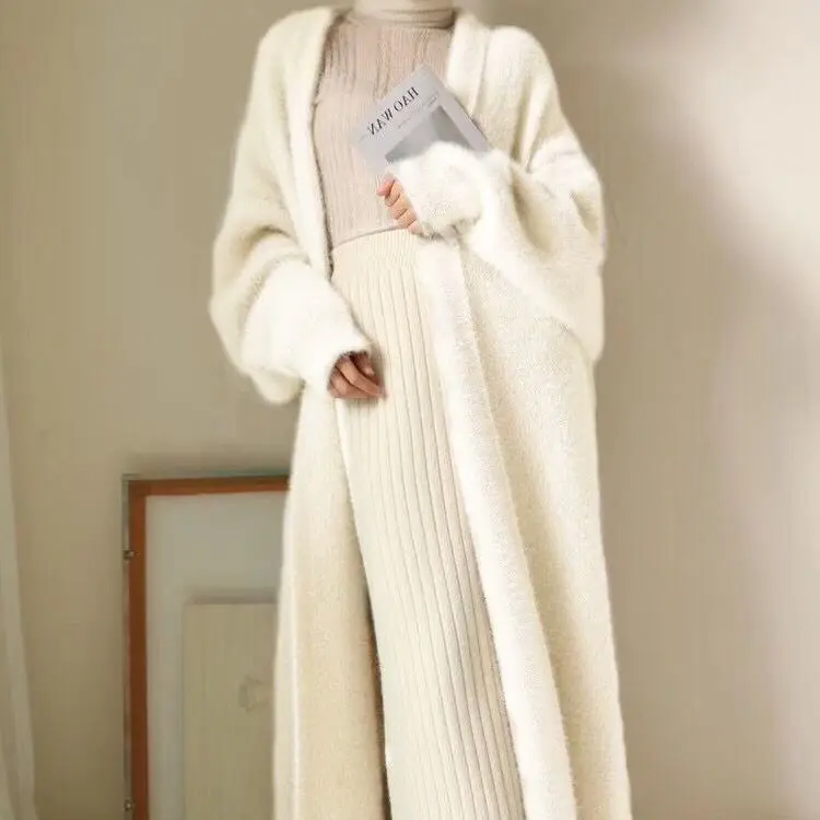

Women's Sweater Autumn and Winter Long Mink-like Wool Cardigan Loose Thick Mid-Length Idle Style Knitted Coat
