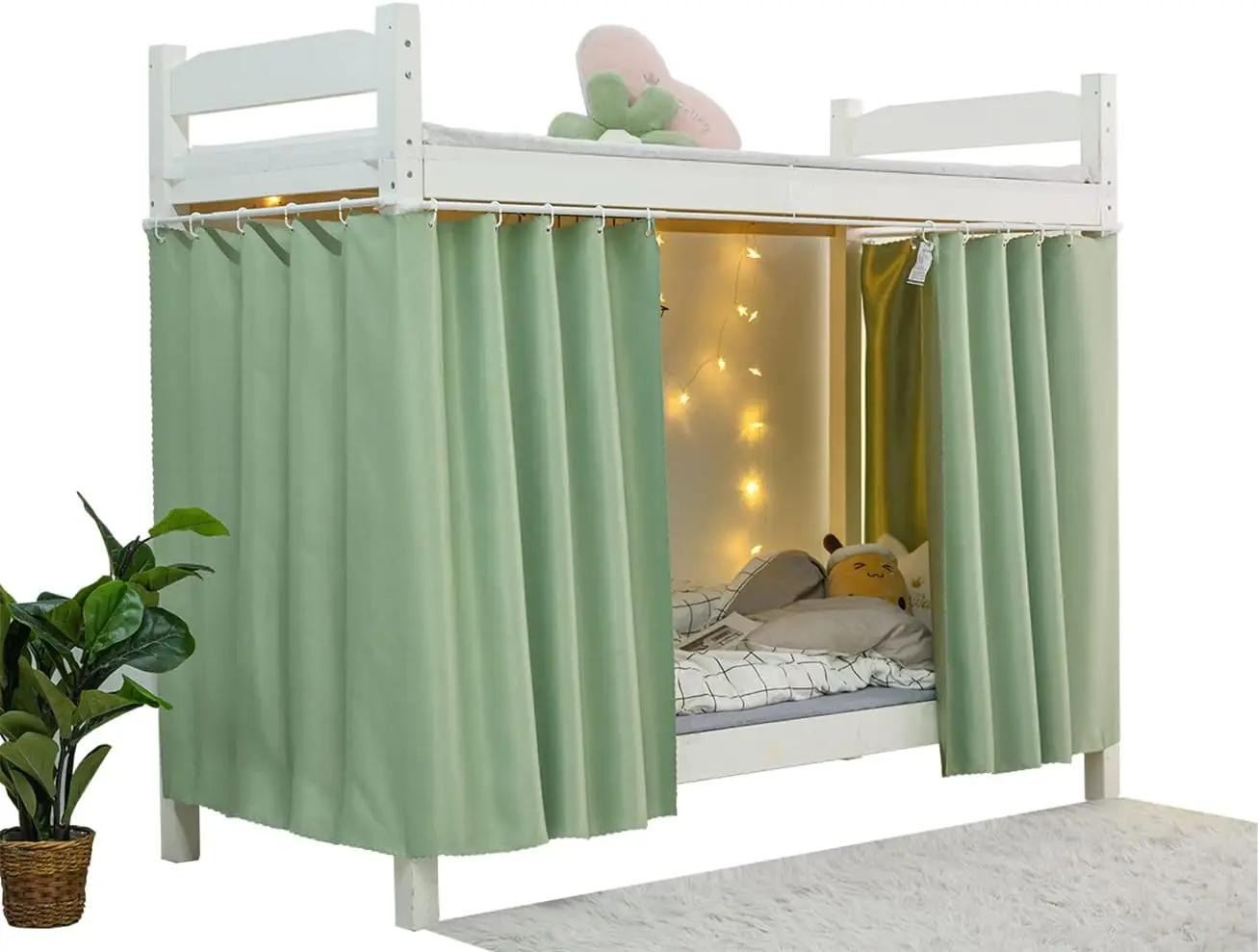 

Heavy-Duty Adult Bunk Bed Blackout Ains For Bottom Twin Privacy Underbed Ains For High Loft Bed, 2 Panels, Light Green