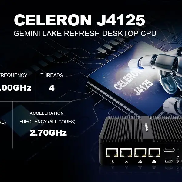 Hystou мини-ПК четырехъядерный процессор Celeron J4125 Intel LAN DDR4 слот для сим-карты Поддержка 3G/4G брандмауэр маршрутизатор