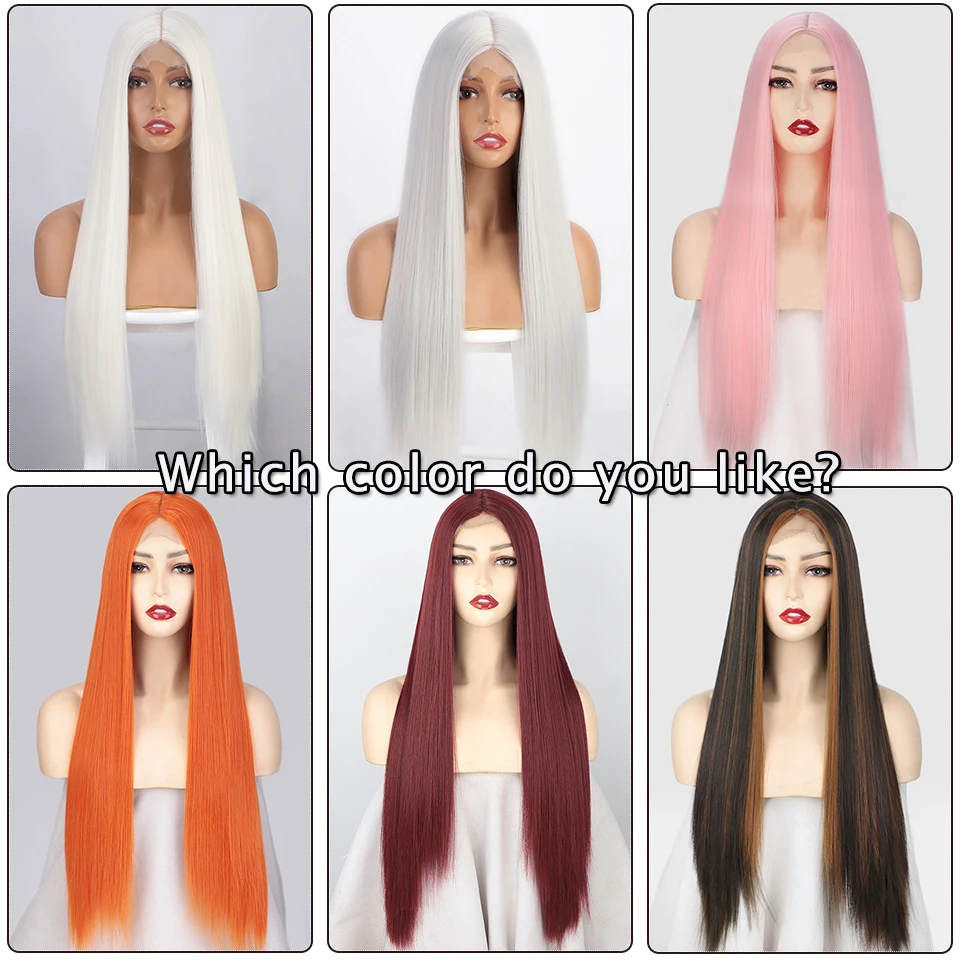 I\'s a wig Long Straight White Cosplay Wigs Synthetic Wigs for Women 60 613 Blonde Grey Pink Black Color for Daily Party Lolita