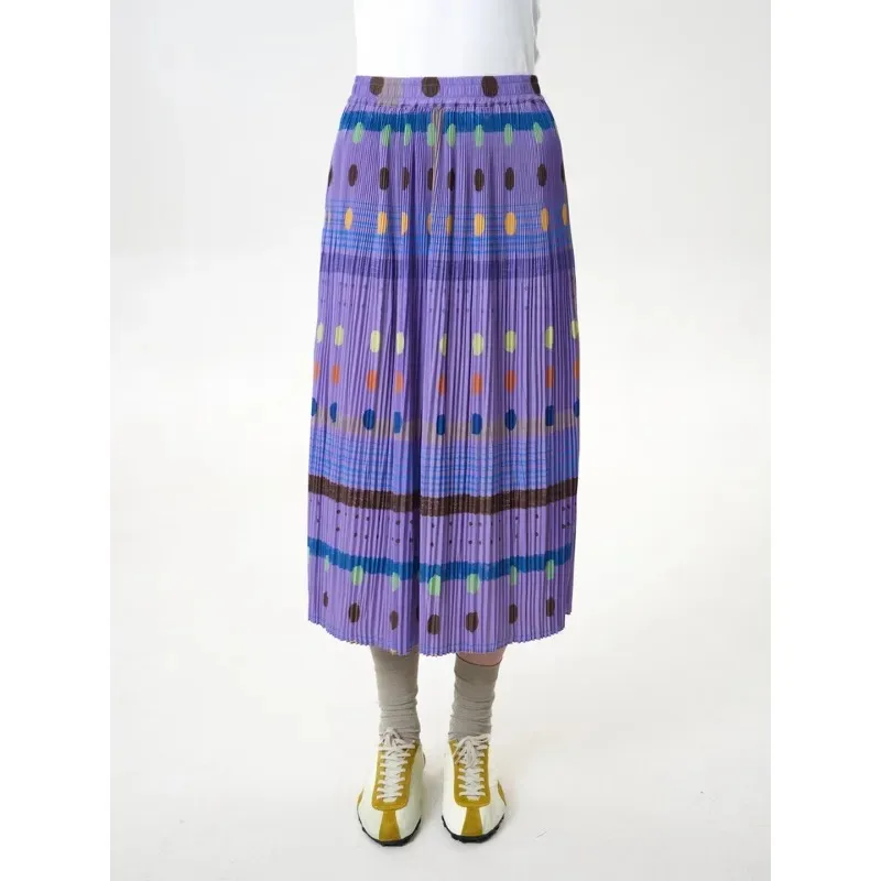 

MOVEUP casual A-line Skirt 2026 Summer New Loose Waist Dopamine Polka Dot Printed Striped Folded Half length Skirt 3ELX20628
