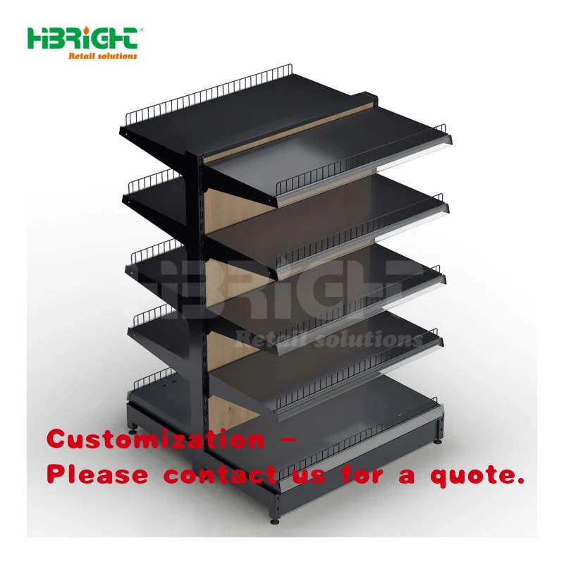 

custom.Heavy Duty Metallic Wood American Style Supermarket Rack Shelving System Double-Sided 6-Shelf Freestanding Grocery Store