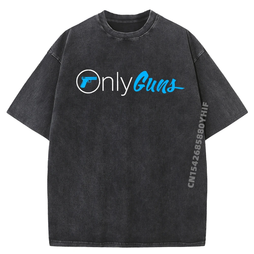 

Onlyguns Funny Gun Owner Meme Parody Blue And White Graphic T Shirts Unisex High Quality Men's Washed T-Shirt