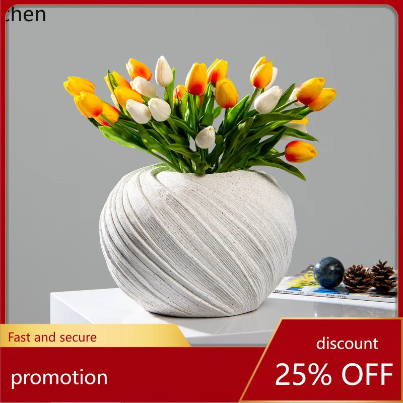 

YFY Modern Minimalist Black White Round Threaded Ceramic Vase Minimalist Soft Furnishing Furniture Decoration Ornaments