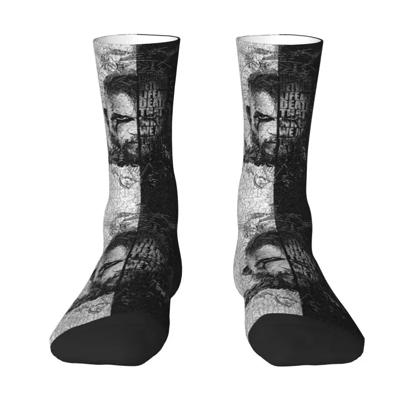 Cool Mens Vikings King Ragnar Lothbrok Quotes Dress Socks Unisex Comfortable Warm 3D Print Valhalla Warrior Crew Socks