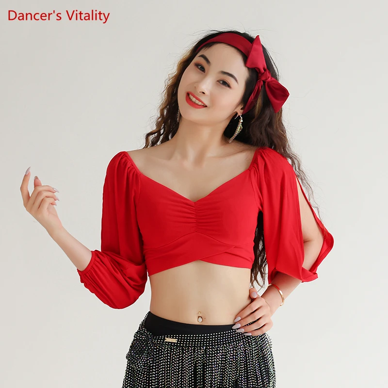 Kostium taneczny brzucha Top praktyka ubrania codzienna praktyka taniec bluzka typu Slim dla kobiet Bellydancing egzotyczne stroje taneczne