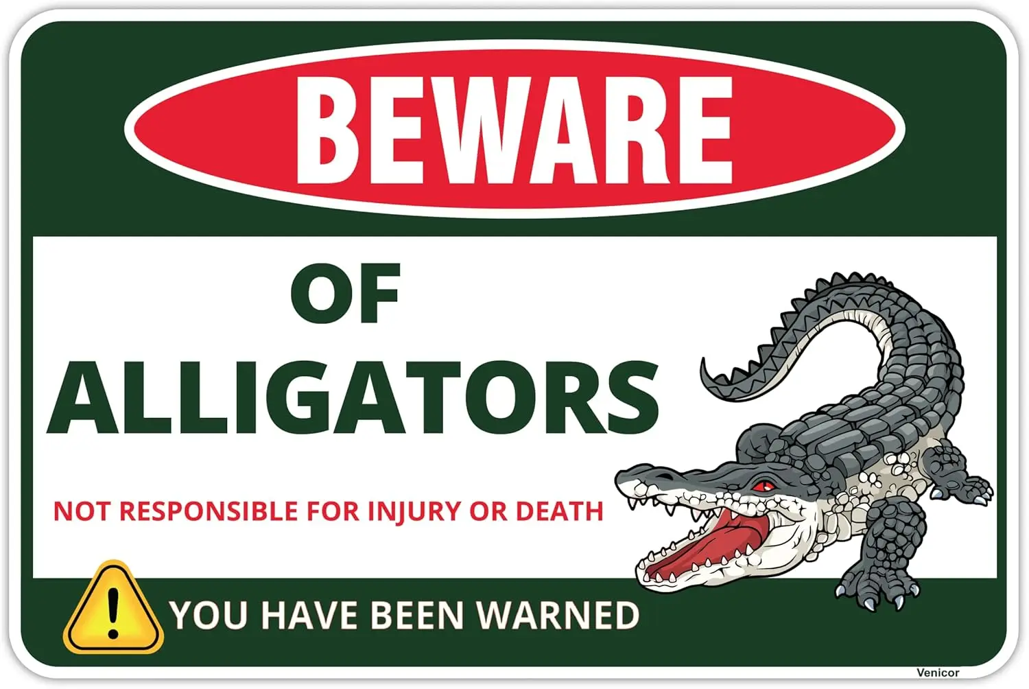 Venicor Beware Alligator Sign - 8 x 12 Inches - Aluminum - Alligator Warning Room Decor Gator Decoration Stickers Poster Stuff