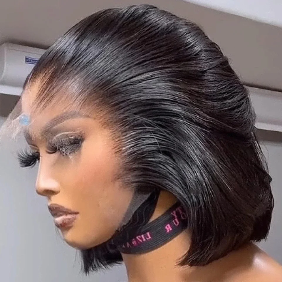 100% perruques de cheveux humains Bob perruque 13x4 droite Bob perruque brésilienne Remy HD Transparent dentelle avant cheveux humains Bob perruques pas cher perruques