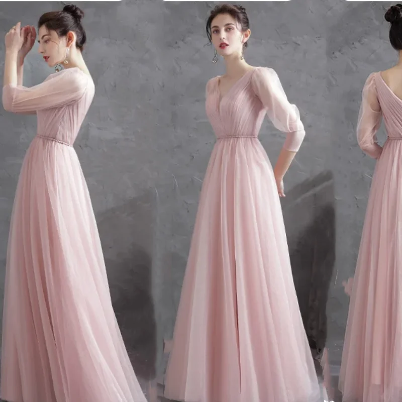 Custom Made Long Bridemaid Dresses Women Special Occasion Gown Female Pleat Mesh Tulle Net A-Line Wedding Prom Party Dress