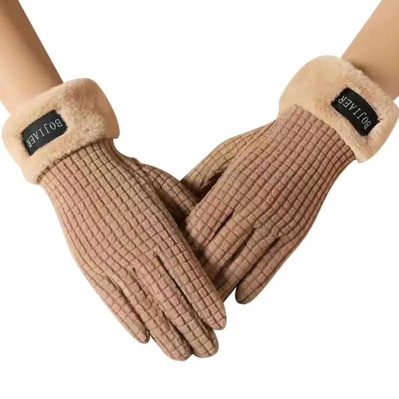 Women's Cotton Wool Knitted Gloves Autumn Winter Thick Warm Gloves Plush Solid Color Mittens For Women Girls