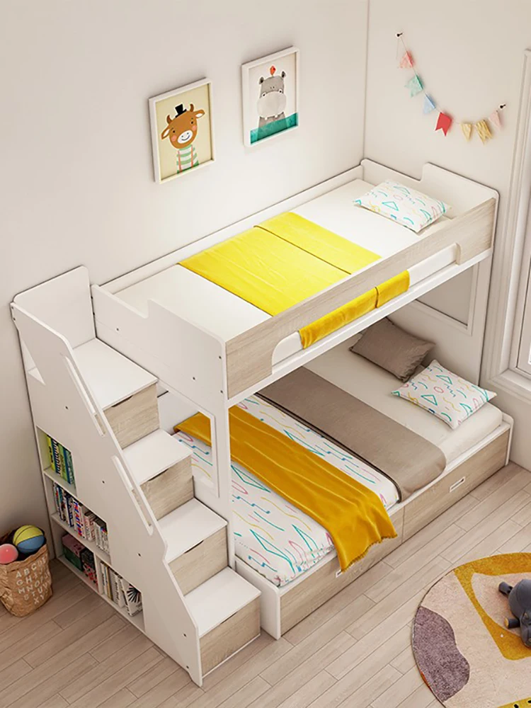 Children's upper and lower beds Simple double two-layer beds Storage beds Multifunctional brother and sister small apartments Sa