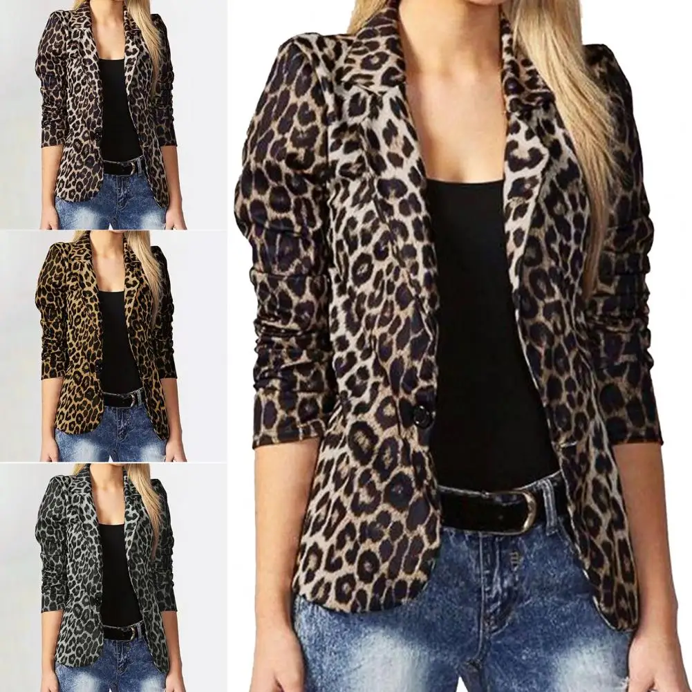 Women OL Blazer Fashion Ladies Office Suits Button Up Outwears Oversized 2024 Spring Summer Female Leopard Lapel Coats