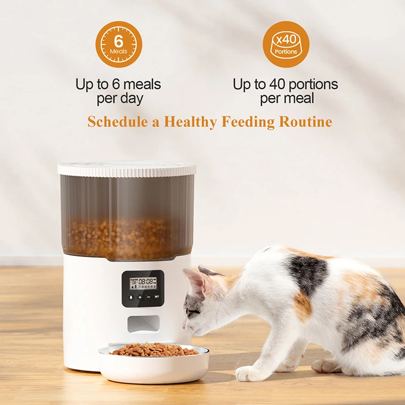 Automatic Pet Feeders - 4L Programable Cat Dog Dry Food Dispenser Dual Power Supply 10S Voice Recorder (APP OR Key Control)