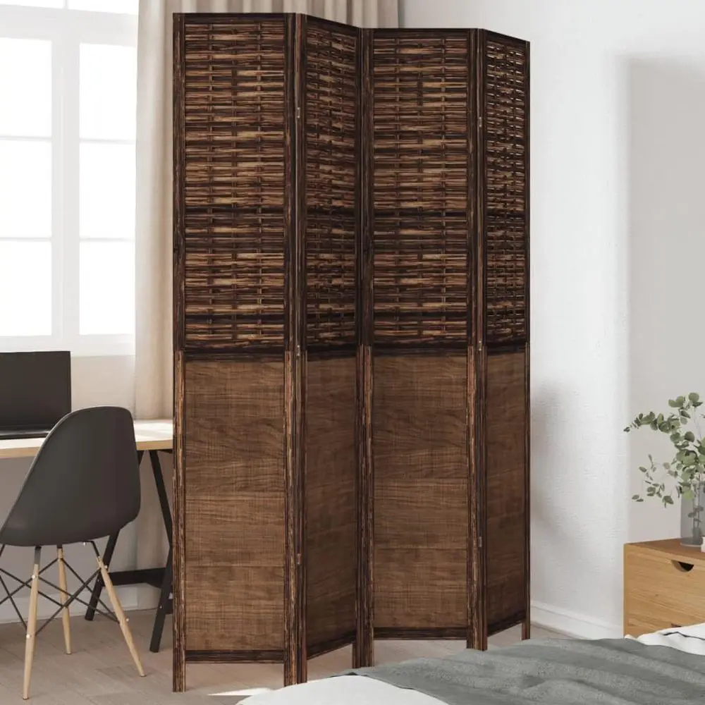 

4-Panel Brown Paulownia Wood Room Divider with Adjustable Hinges for Privacy in Living Spaces