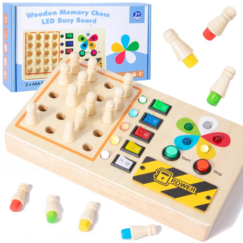 2 in 1 Montessori Busy Board Light Switch Games Toddlers Sensory Manipulation Board Parish Learning Activity Wooden Children Toy