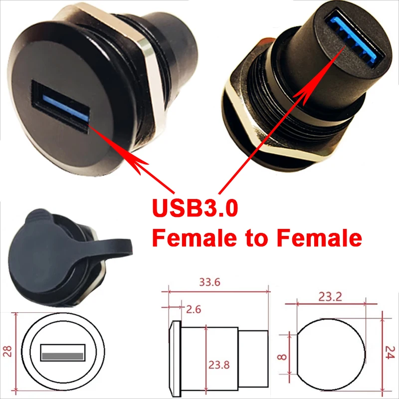 1Pcs Metal Round Socket Module D Type RJ45 Straight Through Network USB2.0 USB3.0 Connector Panel Mounting HDMI CAT6