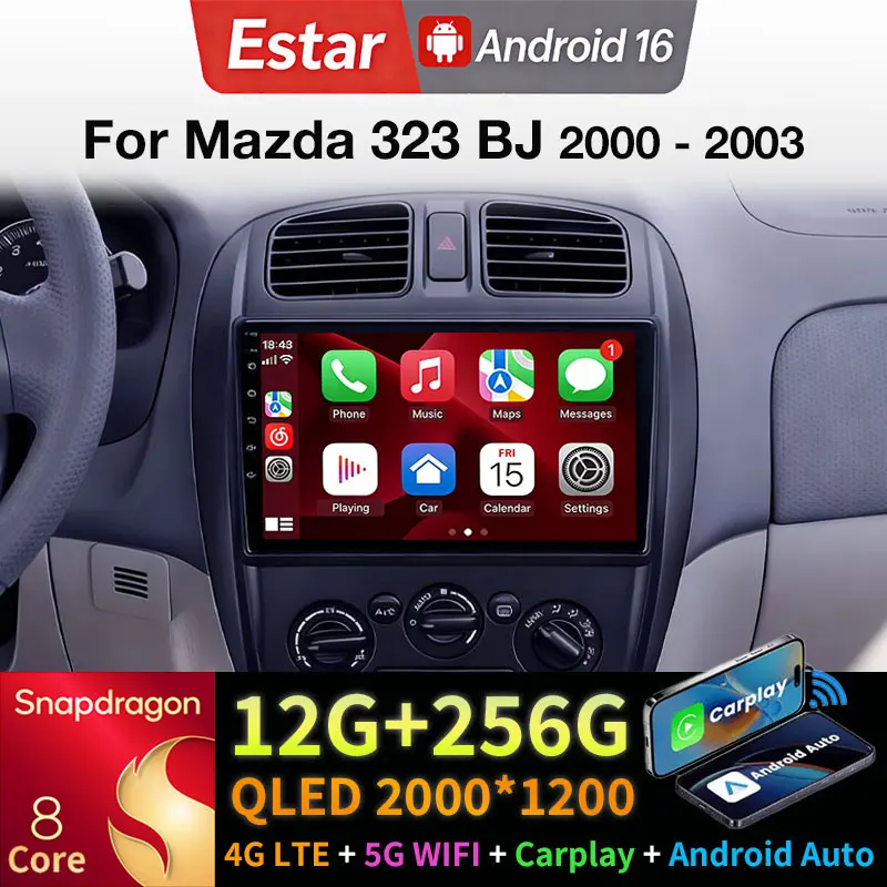 Radio para Auto Android 16 para Mazda 323 BJ 2000-2003, Carplay Inalámbrico, Auto QLED, DSP, RDS, GPS, Reproductor Multimedia, Navegador, Unidad Principal Estéreo