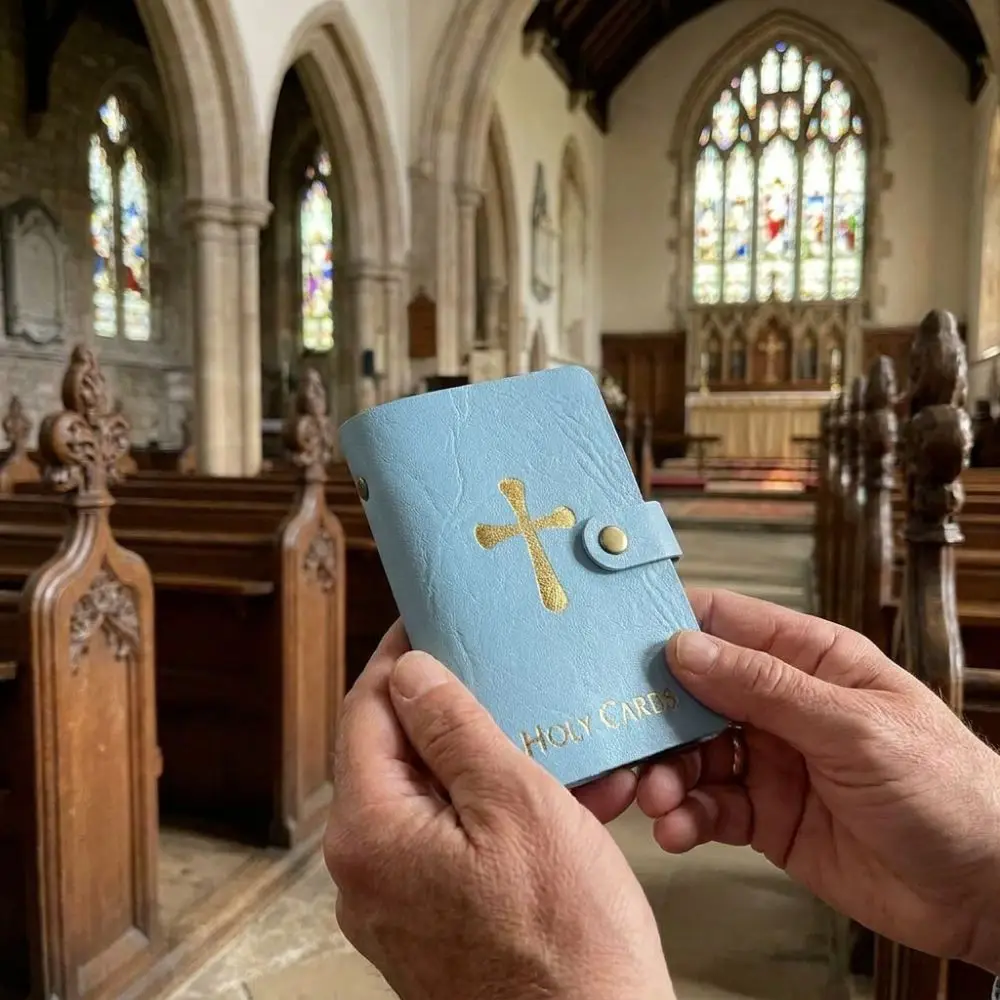 PU Leather Prayer Card Holder 40 Slots Compact Holy Card Booklet Waterproof Wear-resistant Mini Saints Cards Wallet