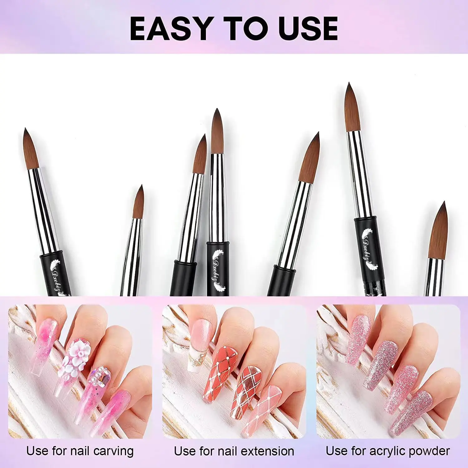 7PCS Kolinsky Acrylic Nail Brush Set for Acrylic Powder Application Premium Brushes Art Extension Carving Size 4/6/8/10/12/14/16