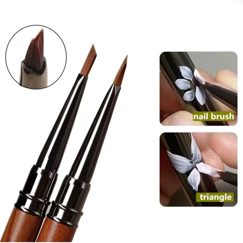Ronde houten handvat driehoekige bloemblaadje nagelborstel acryl nail art voering borstel strepen raster bloem schilderij tekening pen manicure 2026