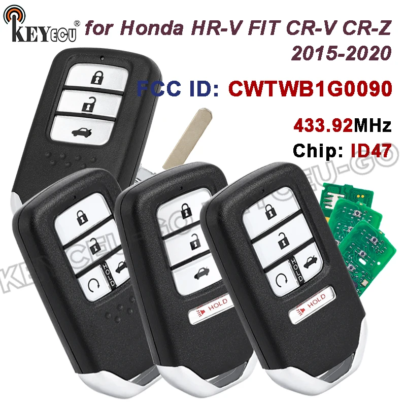 KEYECU 433.92MHz 4A FCC ID: CWTWB1G0090 for Honda Accord 2018 2019 2020 2021 2022 Smart Keyless Remote Car Key Fob