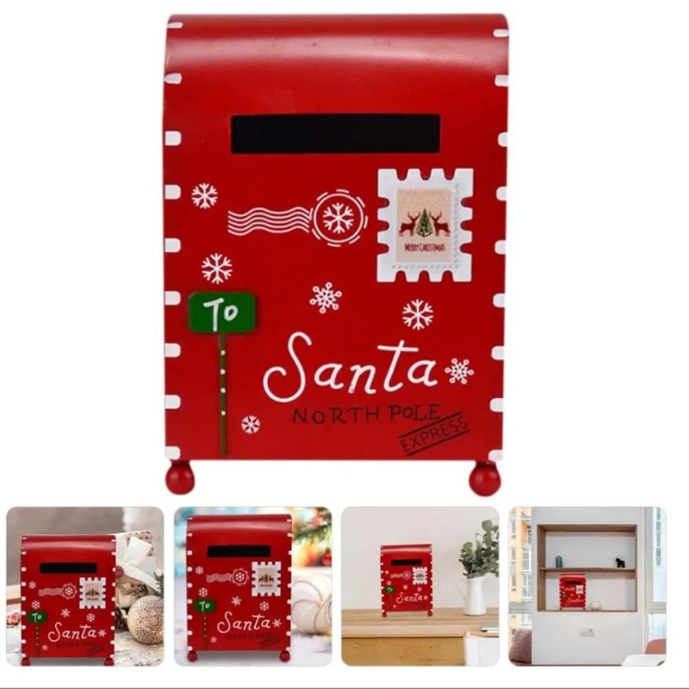 Red Christmas Mailbox Letter Box Metal Wall Mount Express Mail Box Waterproof Garden Backyard Postbox For Home Yard