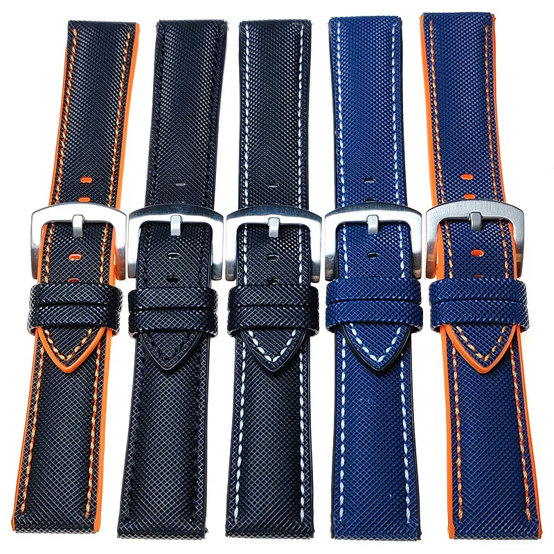 Tali Jam Tangan Nilon Serat 20/22/24Mm Gelang Universal Gelang Silikon untuk Hamilton Oris Panerai untuk Rolex Omega Seiko IWC Huawei