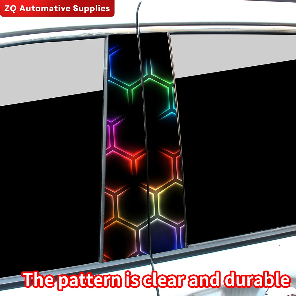 Honeycomb Rainbow Car Stickers Auto B-pillar Car Center Column Decoration Cover Scratches Waterproof Sunscreen Vinyl Decals