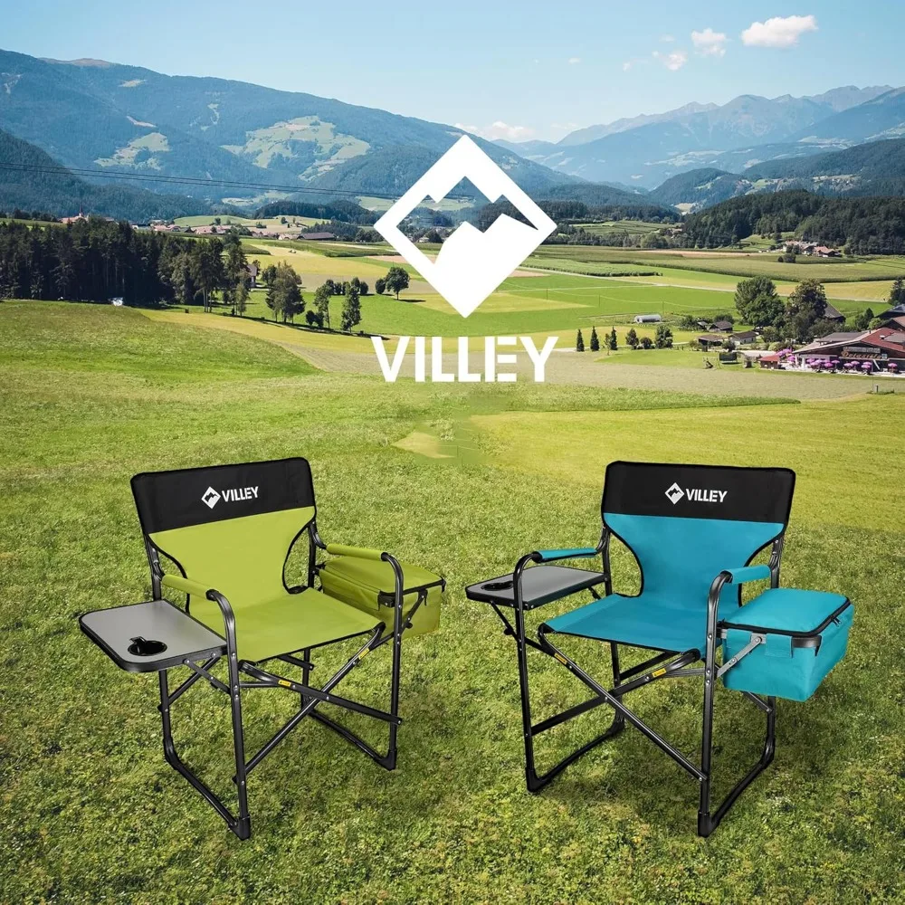 كرسي VILLEY عالي التحمل للمديرين، كراسي تخييم قابلة للطي، مع حقيبة تبريد كرسي محمول قابل للطي، للتخييم الخلفي في الحديقة #6