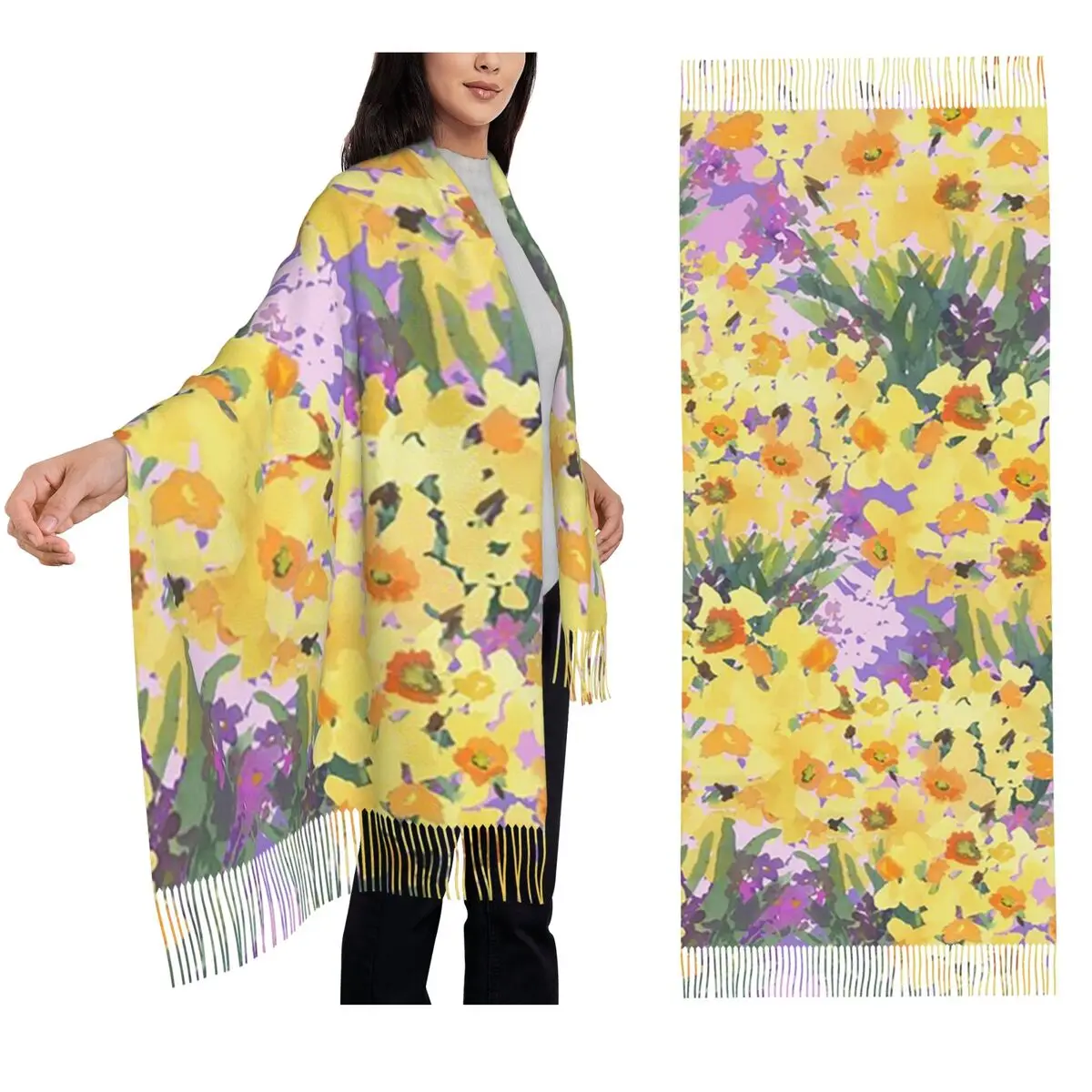 

Yellow Daffodil Garden Scarf Tassel Scarves Women Soft Warm Shawls and Wraps Long Fall Winter Shawl Wrap