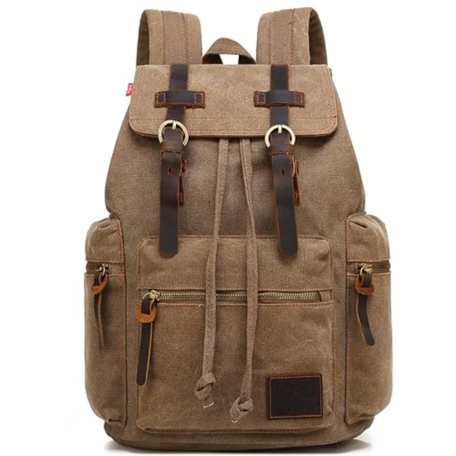 

Vintage Canvas Travel Backpack with Leather Trim, Laptop Padded Sleeve, Hidden Back Security Pocket, Fits 14-Inch, M32
