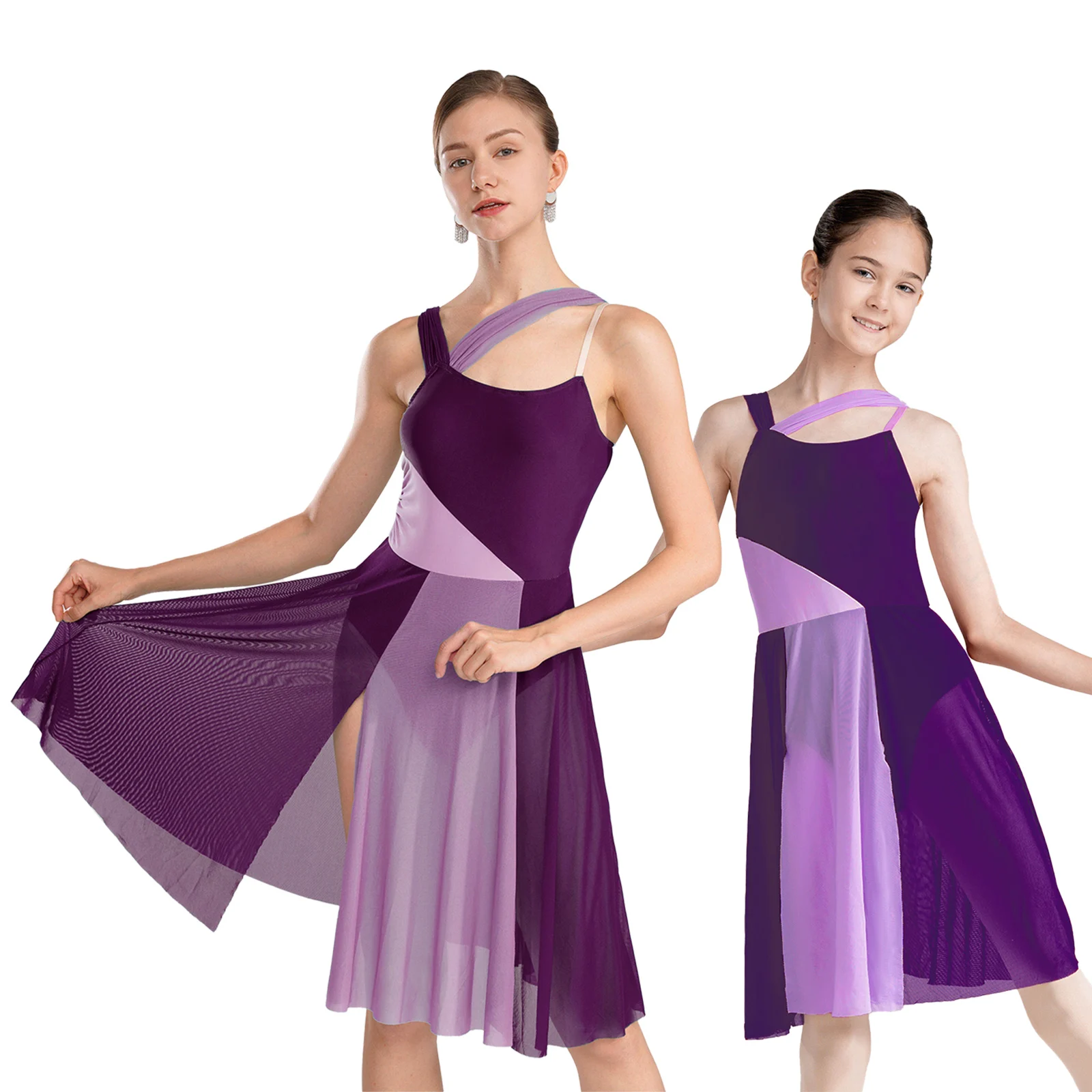 Mulheres sem mangas malha ballet sobreposição collant vestido lírico moderno trajes de dança contemporânea alças de ombro vestido collant