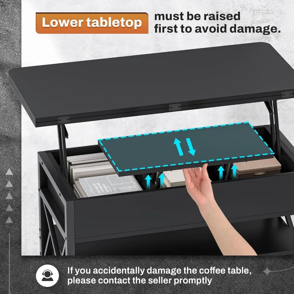 طاولة قهوة قابلة للرفع مقاس 40 بوصة، 4 في 1 مع مساحة تخزين لغرفة المعيشة، طاولة قهوة صغيرة للمزرعة مع درجين