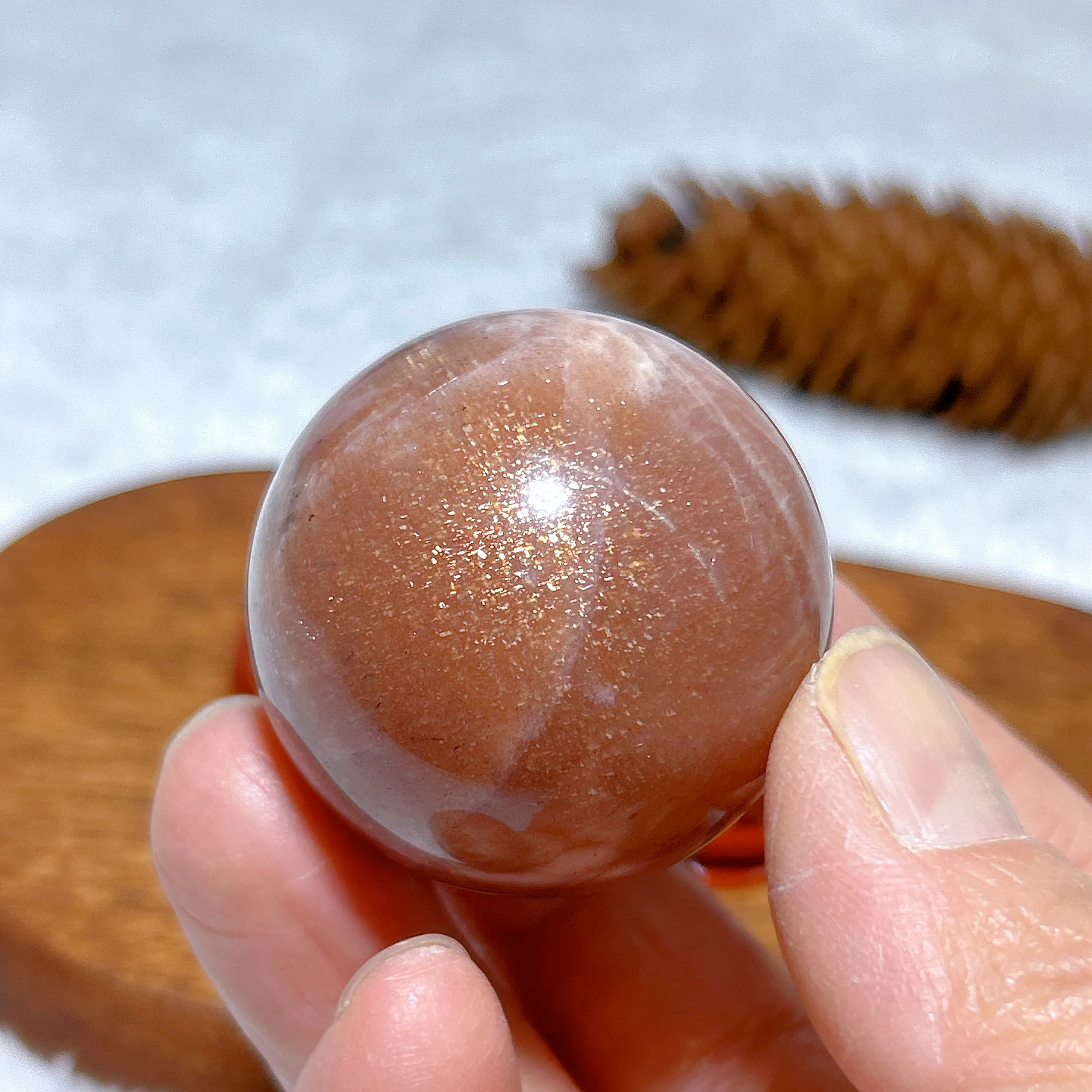 Healing Natural Crystal Gem Sunstone With peach Moonstone Sphere Gemstone High Quality Home Decorations  Mineral Energy Gift