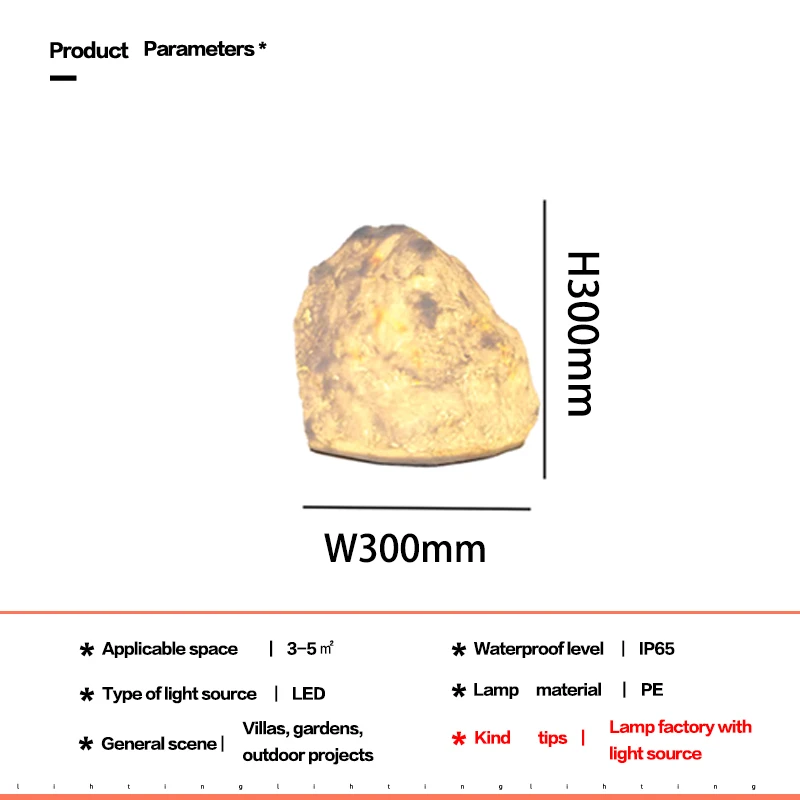 Outdoor Lighting IP65 Waterproof LED Lawn Lights Warm White Resin Natural Mountain Stone for Hotel Residential Garden Landscape