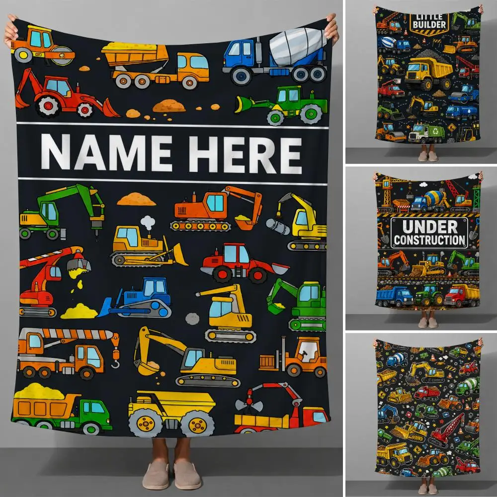 Kids Construction Vehicle Cartoon Pattern Artwork Throw Soft Flannel Throw Blanket for Couch Bed Sofa Warm Cozy All Season