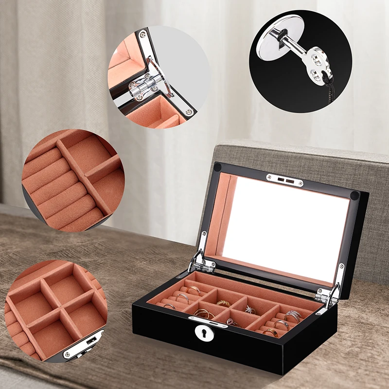 WoodenJewelry Box Wood Jewelry Organizer Necklace Earring Ring Storage Box for Women Gifts for Girls Mother