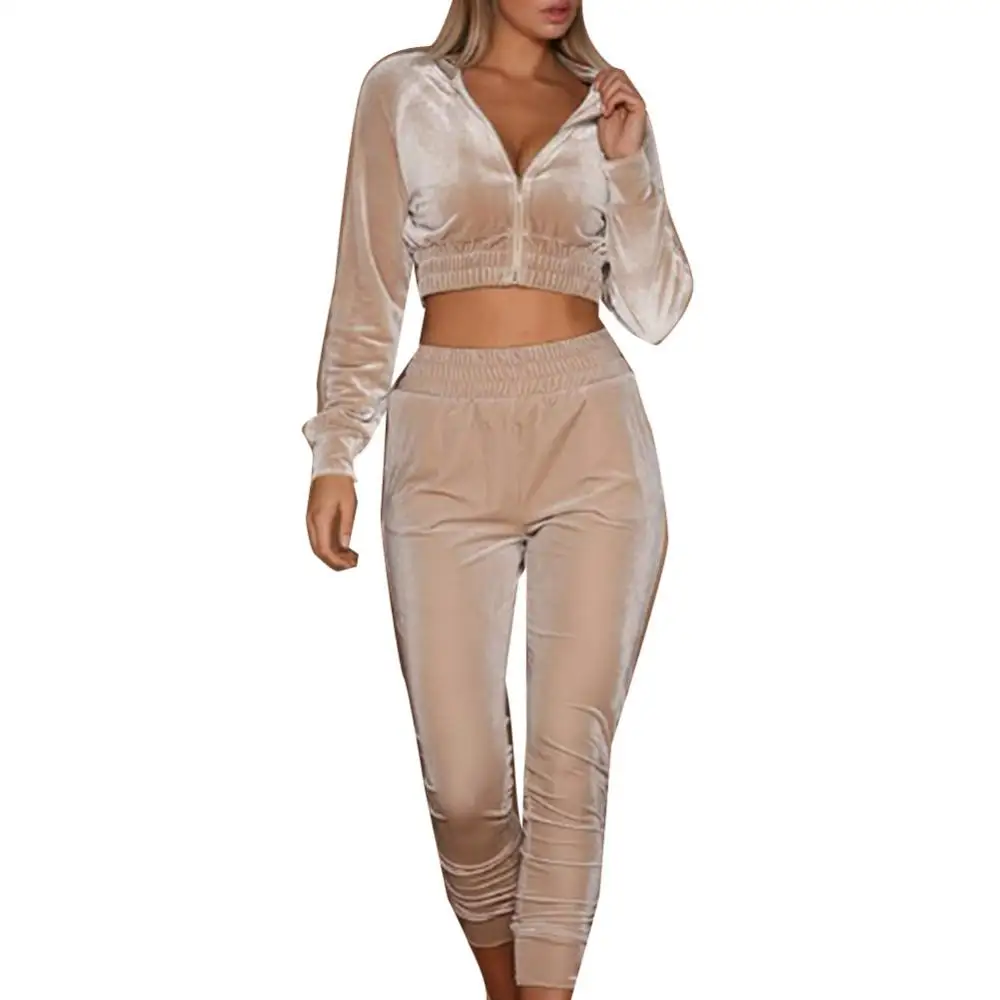 2024 Autumn Two Piece Sets Women Tracksuit Long Sleeve Zipper Hooded Sweater Skinny Pant Suit Solid Casual Sweatshirt Set