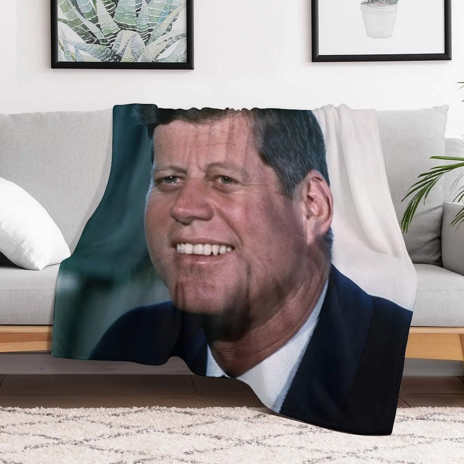 بطانية جون كينيدي JFK بورتريه منقوشة رقيقة ثقيلة للنوم، بطانيات أرائك