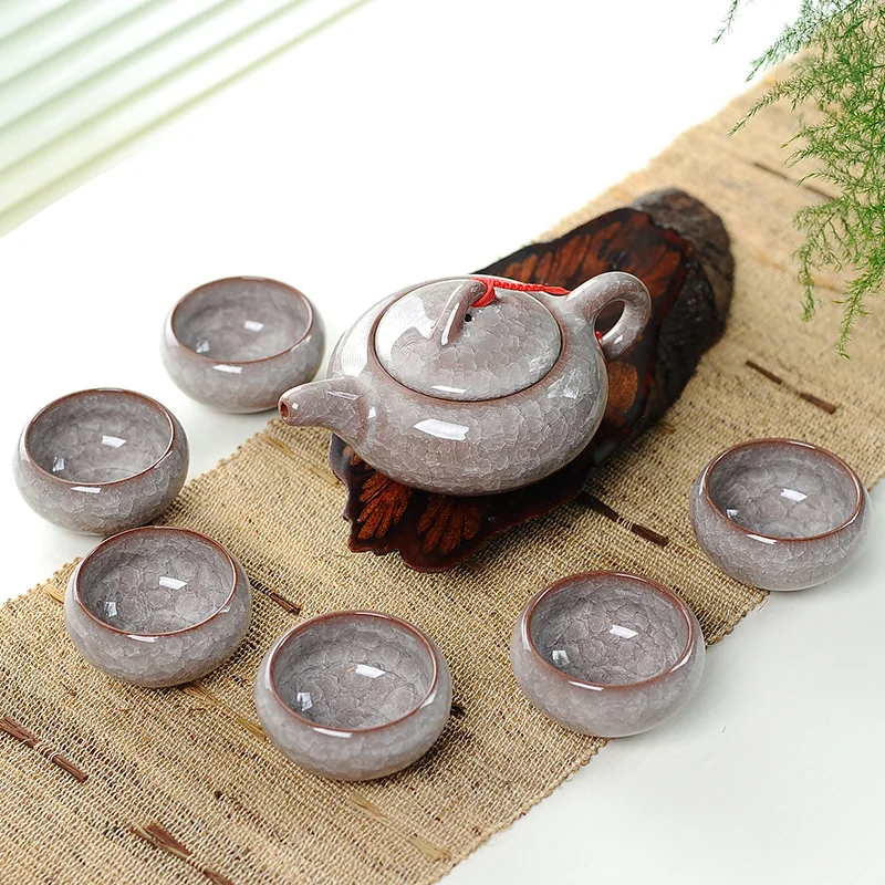 7pcs Ceramic Tea Set with Ice Cracked Glaze Ceramic Kung Fu Tea Cup Teapot Living Room Decoration Accessories Exquisite Gifts view 4