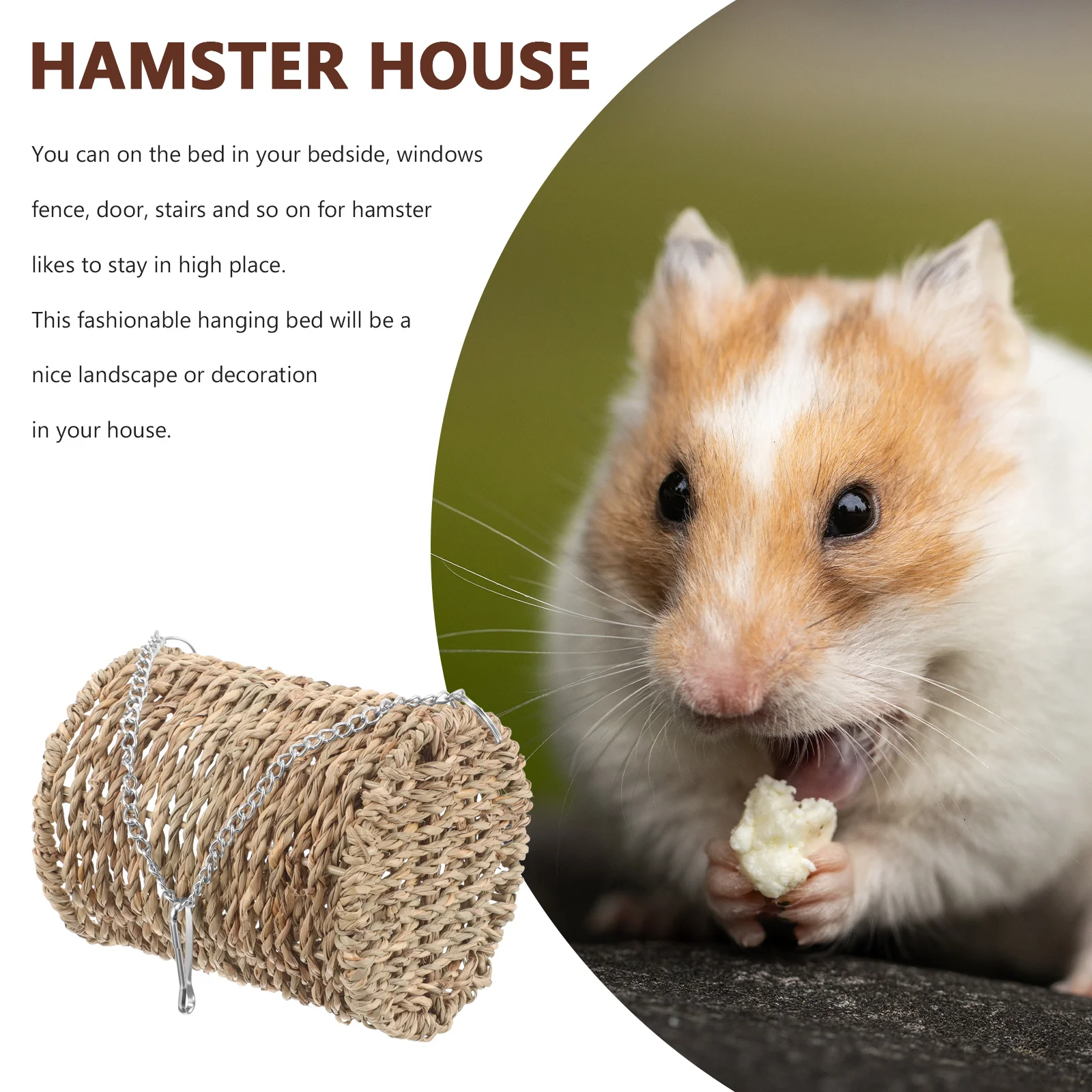 

Natural Straw Woven Hamster Hanging Nest Hammock Lightweight Foldable Pet Bed Cradle for Cage Heater Door Comfortable Resting