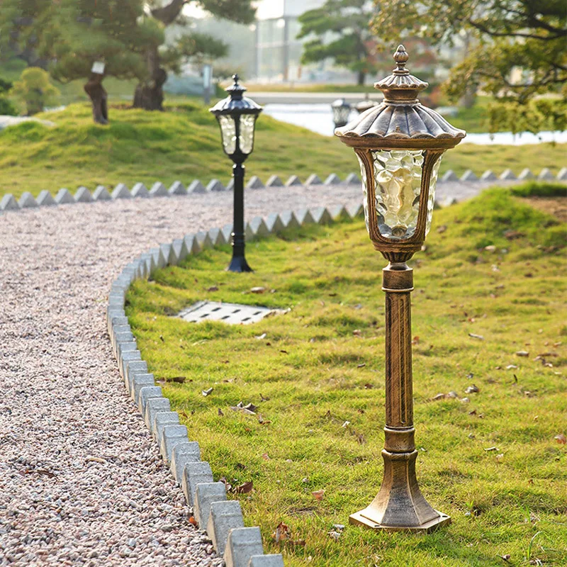 European Retro Lawn Lights Yard Path High Pole Street Lamp Community Garden Driveway Outdoor Waterproof Column Lighting Fixtures